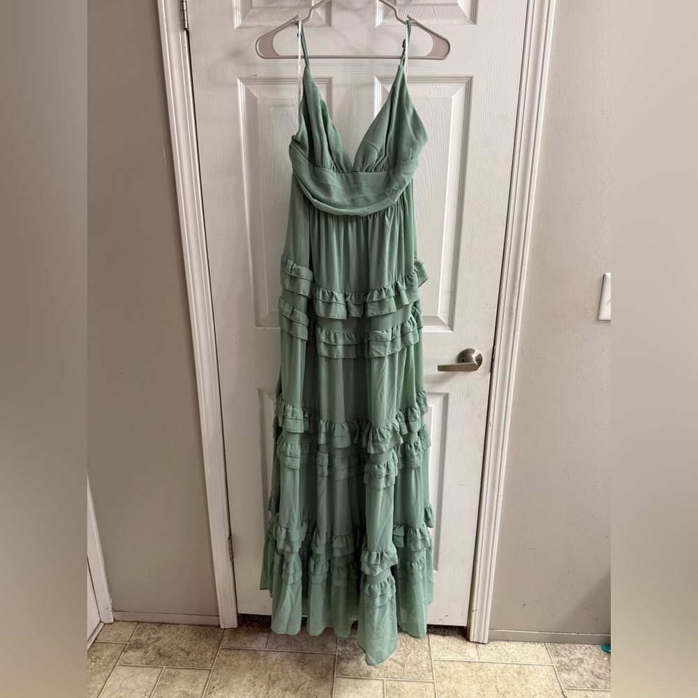 Lulu's Sage Green Ruffle Tiered Maxi Dress